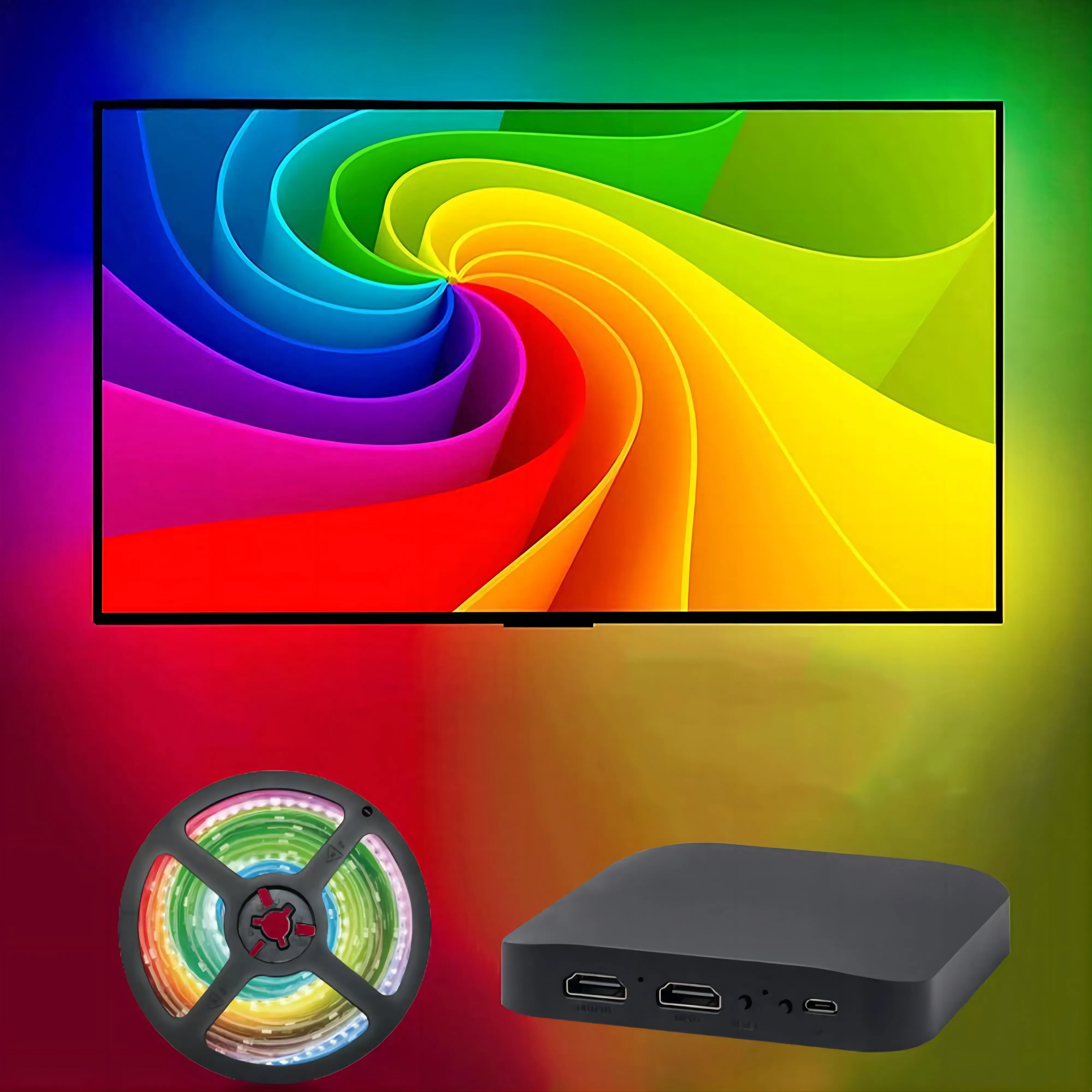 شريط إضاءة ليد RGB للإضاءة الخلفية للتلفاز مزود بمصابيح 5050 HDMI شريط إضاءة ثنائي باعث للموسيقى يعمل 12 فولت مناسب لأجهزة الألعاب الخاصة بالكمبيوتر الشخصي وأجهزة PS4 وXBOX