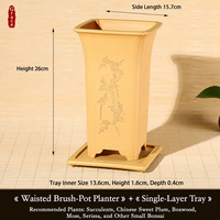 Pot Bunga Resin Persegi 15.7cm dengan Banyak Lubang Drainase Ramah Lingkungan Gaya Cina Sederhana untuk Penggunaan di Meja Taman dengan Anggrek Bonsai.
