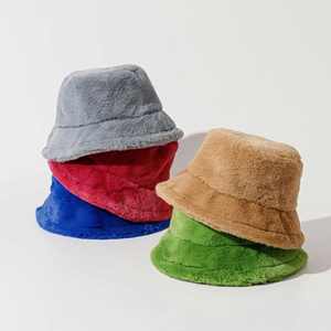 Wholesale Custom Personalized Pure Color Imitation <b>Rabbit</b> Fur Fluffy Fisherman Hat Autumn and Winter Wool Bucket Hat - Product Image 1
