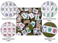 Ensemble de Mahjong Américain de Luxe Moderne et Classique Vert Foncé - 160 Tuiles avec Motifs de Fleurs de Lotus, de Pagodes Traditionnelles et de Lions - Portable