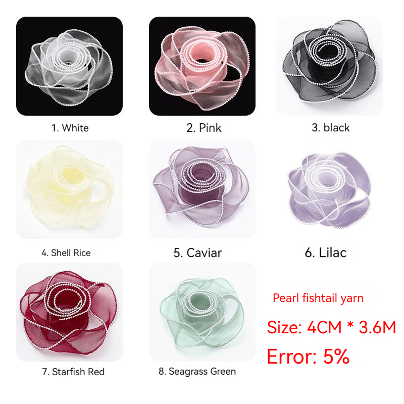 Pearl Fish Tail Yarn Flower Gift Bouquet Packaging Ribbon, Bow Mesh Pearl Ribbon