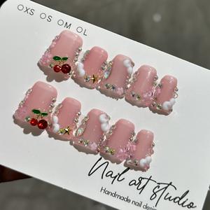 <span class=keywords><strong>Uñas</strong></span> Postizas <span class=keywords><strong>Cortas</strong></span> Estilo Y2K, Acrílicas, Hechas a Mano, <span class=keywords><strong>Decoradas</strong></span> con Flores 3D y Diamantes de Imitación, Reutilizables - Product Image 6