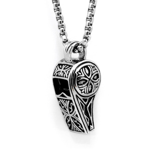Yunnique Collier pendentif sifflet rétro en acier titane, bijoux de mode unisexe, design ovale TGHP-0562 - Product Image 1