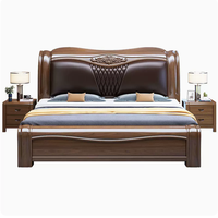 Lit en bois massif avec tête de lit en cuir souple, lit double, mobilier de chambre principale, ensemble de meubles pour grande chambre