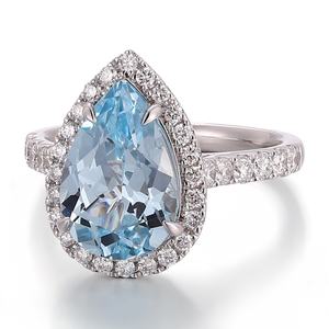 Anillos de Diamantes Cultivados en Laboratorio con Corte de Pera Azul, Certificados por IGI, de Oro Sólido Real de 18K, 14K y 10K, para Mujer, Anillos de Compromiso y Boda - Product Image 1