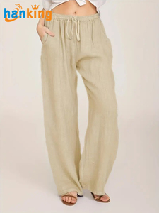 Ehanking da <span class=keywords><strong>donna</strong></span> <span class=keywords><strong>pantaloni</strong></span> larghi con coulisse in cotone e <span class=keywords><strong>lino</strong></span> <span class=keywords><strong>pantaloni</strong></span> larghi da <span class=keywords><strong>donna</strong></span> <span class=keywords><strong>pantaloni</strong></span> Casual larghi elasticizzati <span class=keywords><strong>pantaloni</strong></span> dritti con lacci - Product Image 2