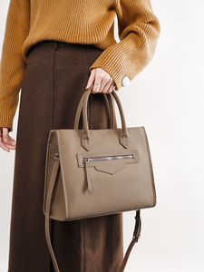 <span class=keywords><strong>Bolso</strong></span> de Mano <span class=keywords><strong>Grande</strong></span> de Cuero Genuino Gris con Cierre de Cremallera, Bolsos de Oficina, Bolsos de Moda para Chicas, <span class=keywords><strong>Bolso</strong></span> Bandolera Personalizado - Product Image 3