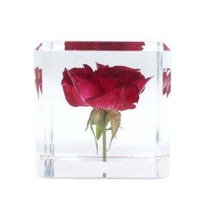 Bất <span class=keywords><strong>Red</strong></span> Rose Flower Epoxy Resin <span class=keywords><strong>Craft</strong></span> Cho Trang Trí Nội Thất Trong Cube Trang Trí Đám Cưới 60*60*60Mm - Product Image 2