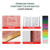 Service d'impression personnalisé Fabricant OEM Couverture en cuir PU rose gaufré Vente en gros Bible personnalisée