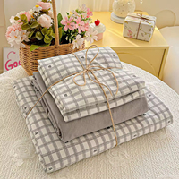 Ensemble de housse de couette 4 pièces en polyester lavé imprimé motif nœud, lavable, avec sac de rangement à cordon de serrage