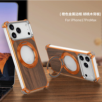 Coque de téléphone pour Apple 17 Promax, support magnétique en métal pour iPhone 16, protection anti-chute en bois massif sans bordure pour 15 14 13