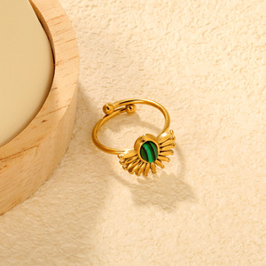 <b>Sunflower</b> Open <b>Ring</b> With Green Malachite 18k Gold Plated Unisex Jewelry Fashion <b>Ring</b> - Product Image 4