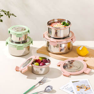 Hedgeto – récipient de stockage alimentaire en acier inoxydable, couvercle rond à clipser, portable pour les voyages, la maison, l'utilisation au réfrigérateur - Product Image 1