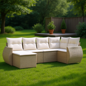 Ensemble de canapés de jardin beige en rotin PE avec pieds réglables, mobilier d'extérieur contemporain 6 places - Product Image 2