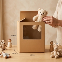Boîte cadeau personnalisée en carton ondulé brun E-flute avec matériaux recyclés, épaisseur 2 mm, pour jouets en peluche, fenêtre PET
