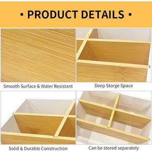 Organizador de escritorio de madera de bambú con divisores, caja de almacenamiento rectangular para oficina, papelería, cosméticos, aperitivos - Product Image 4