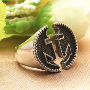 Anchor <b>Ring</b> Men's Retro Silver Stainless Steel <b>Open</b> Design Punk Style Jewelry Gift - Product Image 1