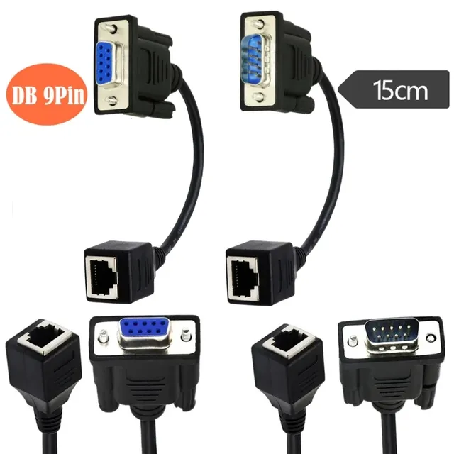 DB9 RS232 RJ45 Extender Adapter Cable 0.15m Black Ethernet LAN Extend Cable 8pin DB9 Male Rj45 Female Connector for Computer