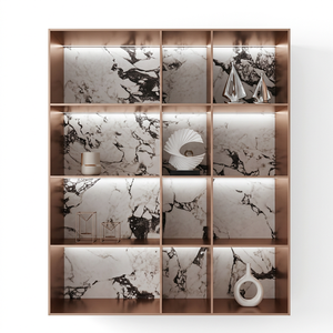 Mensola Espositiva a Nicchia in Acciaio Inox con Pannello Posteriore e Luce LED per Gallerie ed Esposizioni, Decorazione Murale Moderna - Product Image 5