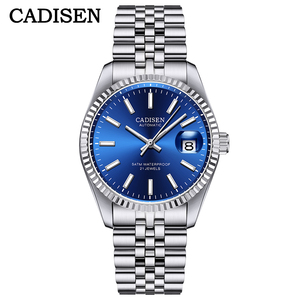 <span class=keywords><strong>Cadisen</strong></span> 8053, relojes de pulsera mecánicos automáticos de lujo con logotipo personalizado para hombre, Correa plateada de acero inoxidable, reloj de fecha de negocios para hombre - Product Image 2