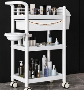 Chariot de rangement roulant en plastique avec tiroir et 4 roues, organisateur polyvalent pour salon de beauté, spa, salle de bain, chambre à coucher - Product Image 3