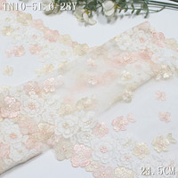 Tissu en dentelle florale brodée de qualité supérieure, 24 cm, dentelle en tulle noir doux, bordure en dentelle brodée, plusieurs couleurs pour la collection de lingerie