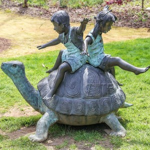 Giardino esterno vita dimensioni in metallo bronzo cattivo ragazzo e una ragazza di cattura del pesce sculture - Product Image 2