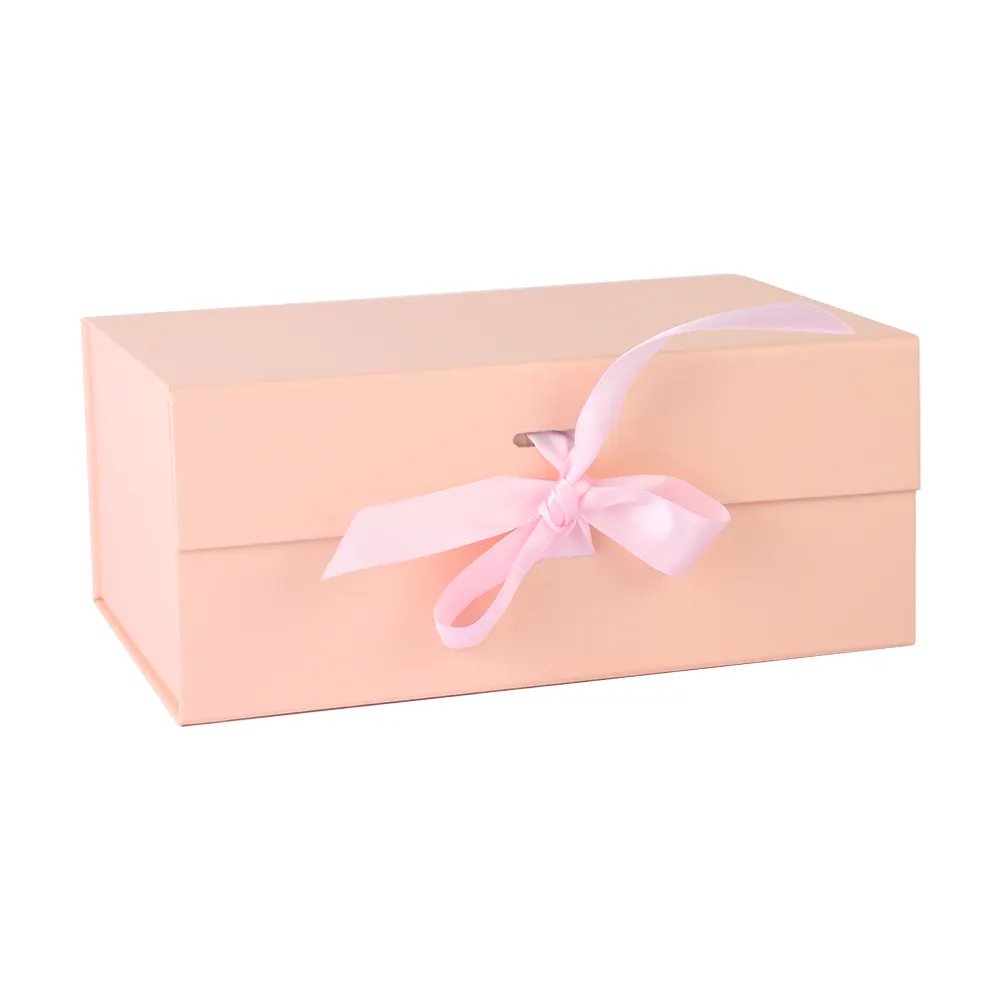عرض مغري من المصنع صندوق هدايا مستحضرات التجميل الوردي برباط مربوط لأطقم هدايا العروسة لوصيفات الزفاف