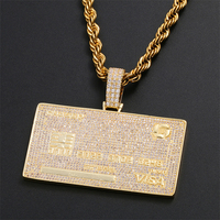 Bijoux Hip Hop Créatifs Plaqué Or 18 carats Pendentif Design Visa Serti de Zircon Cubique Style Riche Pendentif Collier.