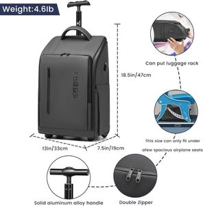 BSCI Rolling <b>Wheeled</b> <b>Backpack</b> for Business Travel, <b>Wheeled</b> Travel <b>Backpack</b> for Men and Women - Product Image 4