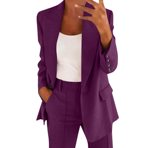 Ensemble décontracté pour <span class=keywords><strong>femme</strong></span>, nouvelle mode 2026, style international : Cardigan à revers coupe ajustée, veste de costume élégante et <span class=keywords><strong>pantalon</strong></span> coupe droite - Product Image 3