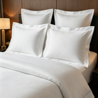 Parure de lit de luxe pour hôtel en coton égyptien 100% tissé - Drap plat, housse de couette, taie d'oreiller - Draps blancs écologiques 300TC