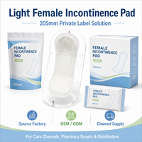 Serviettes d'incontinence pour femmes personnalisées ODM, surface en flanelle, sensation de fraîcheur, jetables, forte absorption, sans agent fluorescent, 205 mm