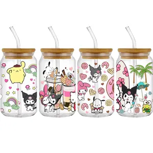 Kawaii Kitty Kulumi UV DTF tasse Wrap pour verre 16oz mignon dessin animé autocollants pour tasse gobelet étanche décalcomanie pour bouteille d'eau