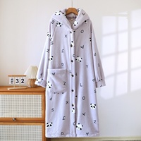 Vestido de Dormir Feminino de Flanela Grossa Yutu com Capuz e Manga Longa para Aquecimento e Conforto, Robe Solto para Uso Doméstico e Pijama