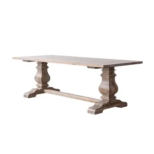 Popular tiempo antiguo de madera maciza de roble mesa de comedor muebles de comedor 8 plazas Rectangular de madera maciza de roble comedor larga tab