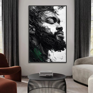 Original hecho a mano abstracto texturizado hombre africano pared arte negro hombre retrato pintura <span class=keywords><strong>al</strong></span> óleo sobre lienzo - Product Image 2