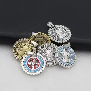 rhinestone St Benedict Cross Medal for DIY bracelet necklace keychain medal