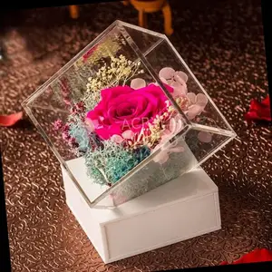 Yageli scatola di fiori in acrilico trasparente con logo personalizzato all'ingrosso scatola di fiori in acrilico per 1 rose