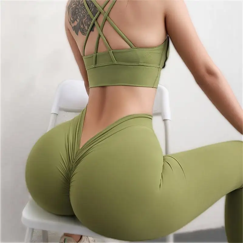 Kadınlar sıcak satış spor Fitness spor pantolon seksi geri V kesim nefes Sweatpants sıkı Yoga tayt