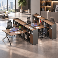 Poste de travail modulaire en L pour 4 personnes avec armoire de rangement, bureau moderne en bois pour personnel de bureau