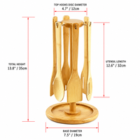Ensemble d'ustensiles de cuisine en bambou avec support rotatif, 6 pièces, support suspendu 35 cm, organisateur d'ustensiles de cuisine naturel