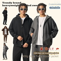 Blouson à capuche double fermeture éclair 100 % coton 400G pour homme, coupe ample, motif uni, style streetwear, idéal pour l'hiver, modèle transfrontalier