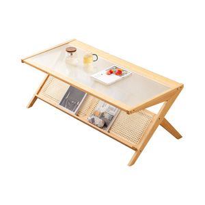 Nanshe Glass Coffee <b>Table</b> Solid Wood Tempered Glass Top Modern Simple Design Living Room Furniture With Storage Shelf - Product Image 5