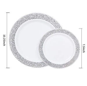 Assiettes rondes jetables en plastique dorées de style occidental de 7,5 pouces et 10,25 pouces, assiettes creuses noires à bord doré pour fête chinoise - Product Image 2