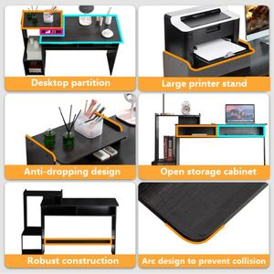 Escritorio de Computadora para Oficina en Casa con Cajones, Escritorio de Estudio con Estante de Almacenamiento, Mesa de Consola Negra, Escritorio de Esquina para PC, Escritorio para Juegos - Product Image 3