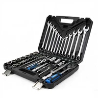 Jeu de 61 pièces OEM en acier au chrome-vanadium pour réparation automobile et domestique, clés à douilles 1/4 et 1/2, tournevis multifonctions