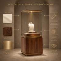 Vitrine de présentation de bijoux en bois grainé sur mesure avec tour en verre et cadre doré, éclairée, pour magasin de bijoux, vente en gros