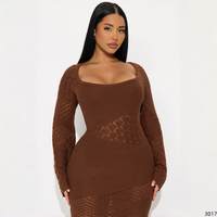 Robe longue maxi en tricot crocheté à col en V et taille nouée, ajourée, moulante, à manches longues, ample, grande taille, pour femme, simple, oversize, printemps été plage