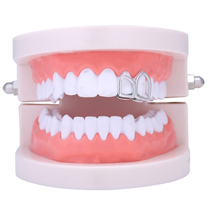 Bes Hollow mở mặt đôi răng grillz vàng màu vàng mạ đầu hai bên phải răng nanh grills mũ - Product Image 6